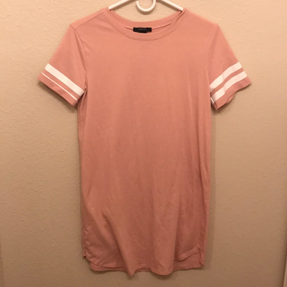 Pink and white t-shirt dress